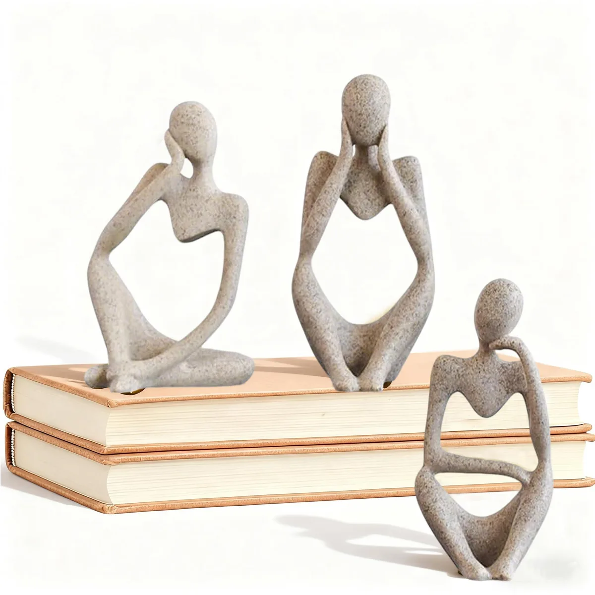 Thinker Statue Abstract Art Figurines 3pcs Beige Multi-Color Resin 1:72 4.9-5.12in — product photo