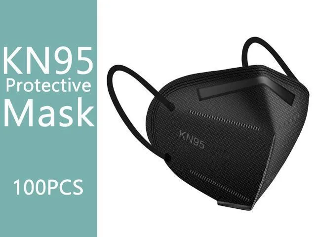 Black 5-layer disposable face masks with elastic earloops and adjustable nose bridge, pack of 100