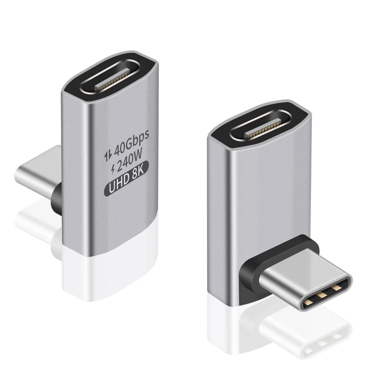 BUCIER BUCIER USB C 90 Degree Adapter 40Gbps 240W 8K@60Hz Right Angle Male to Female Silver — product photo