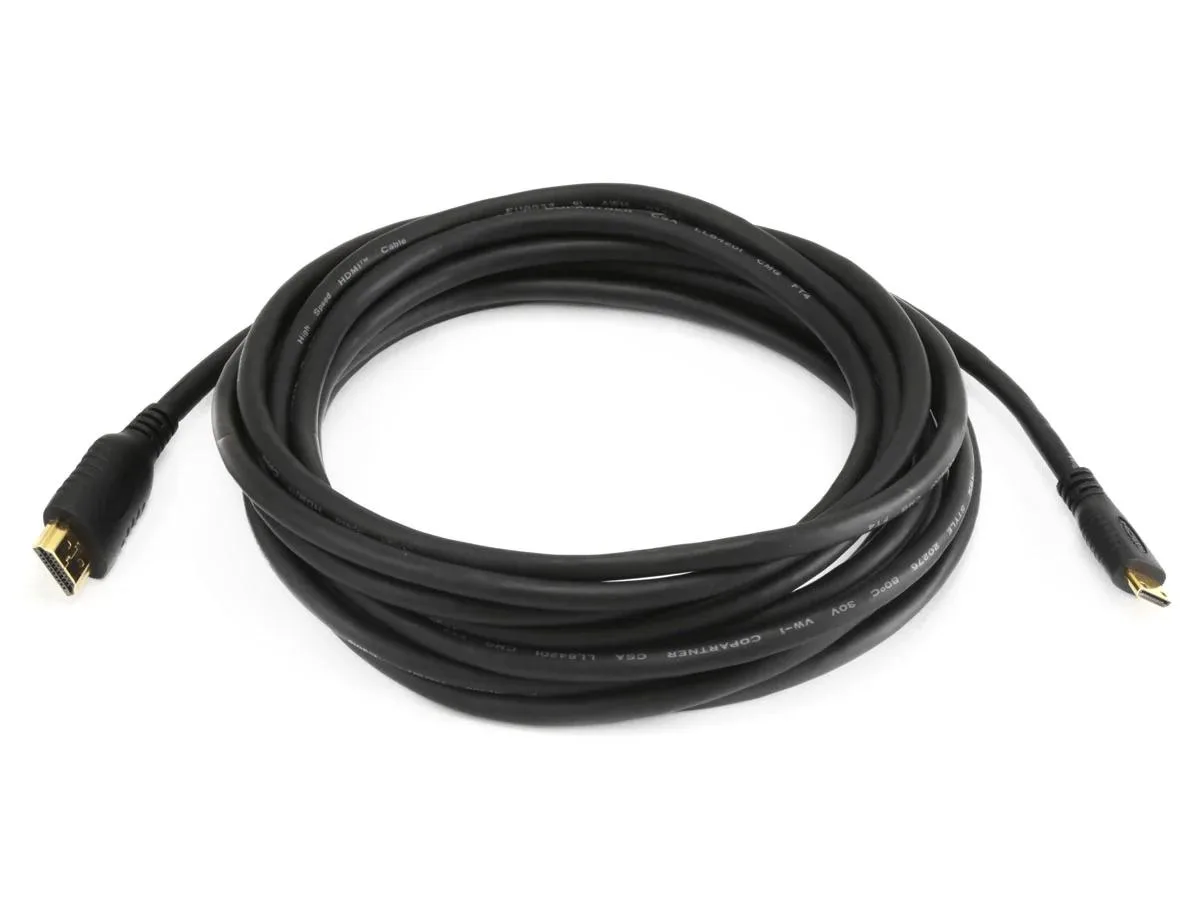 Monoprice Inc. Monoprice Inc. 107649 HDMI Mini to HDMI Cable 15 ft Black 30AWG 1080i 60Hz 4.95Gbps — product photo