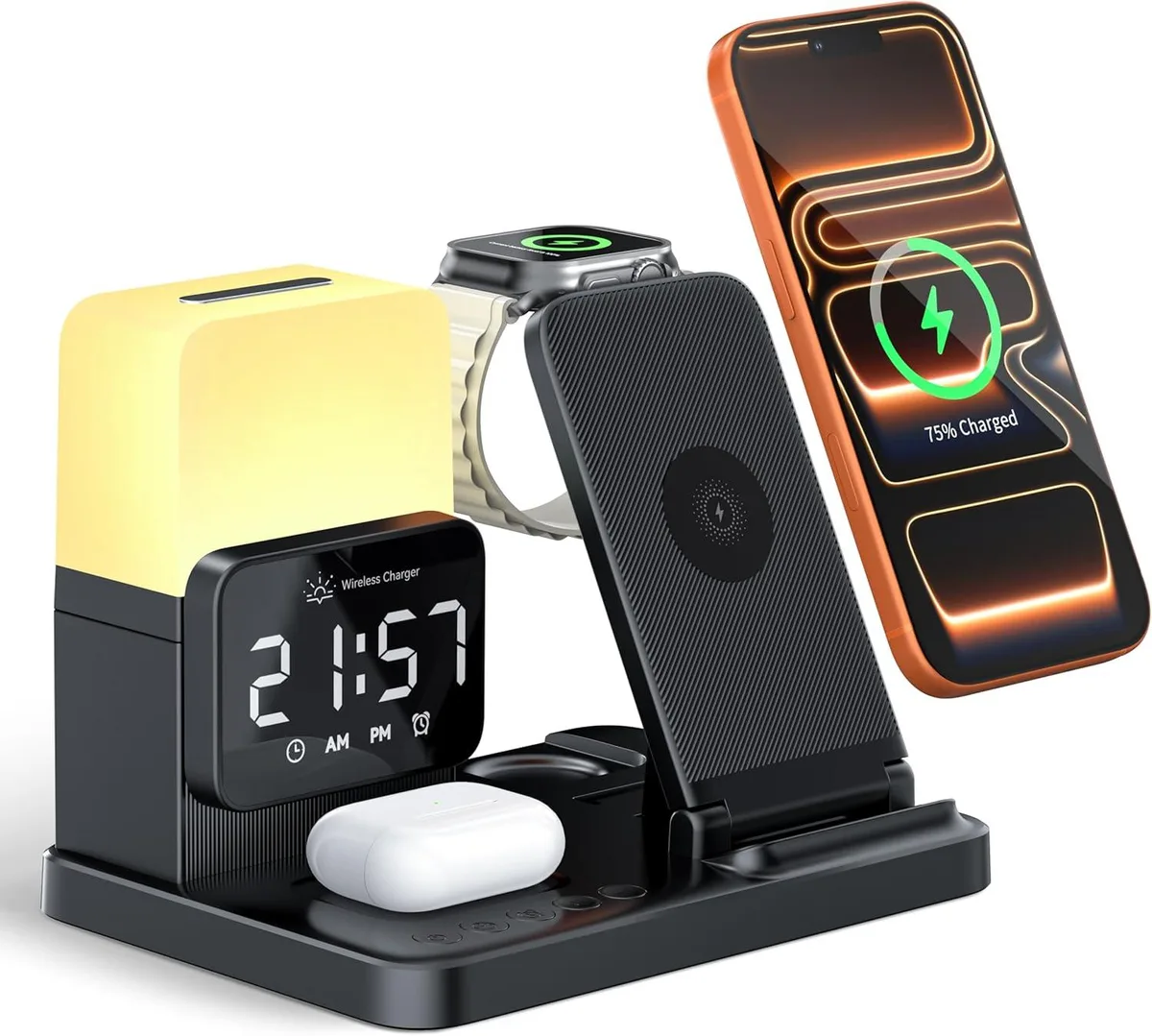 Luisport Luisport 6-in-1 Wireless Charging Station with Night Light and Alarm Clock — product photo