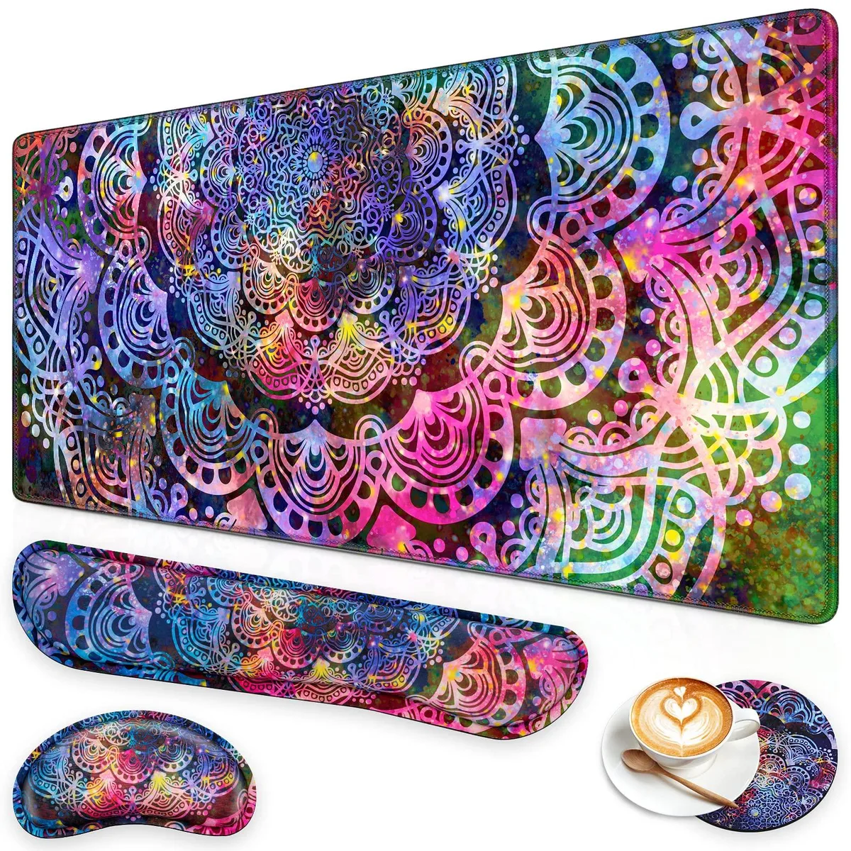  Canjoy CA236 4-in-1 Mouse Pad Set Purple Mandala 35.4×15.7 in — product photo