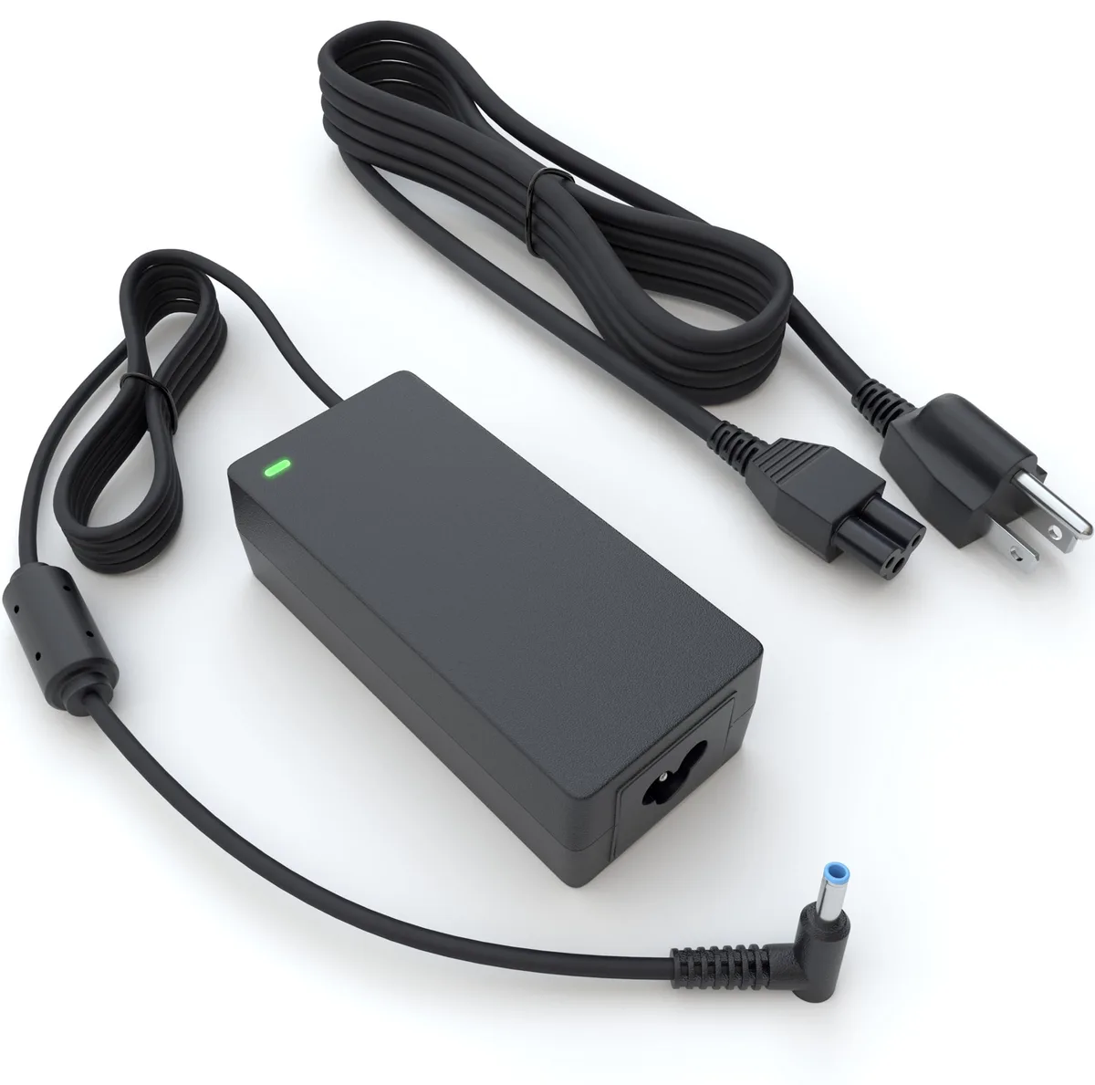 Black rectangular AC adapter with blue 4.5mm tip and long cord