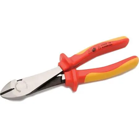 Eight-inch diagonal cutting pliers with insulated handles and satin chrome finish
