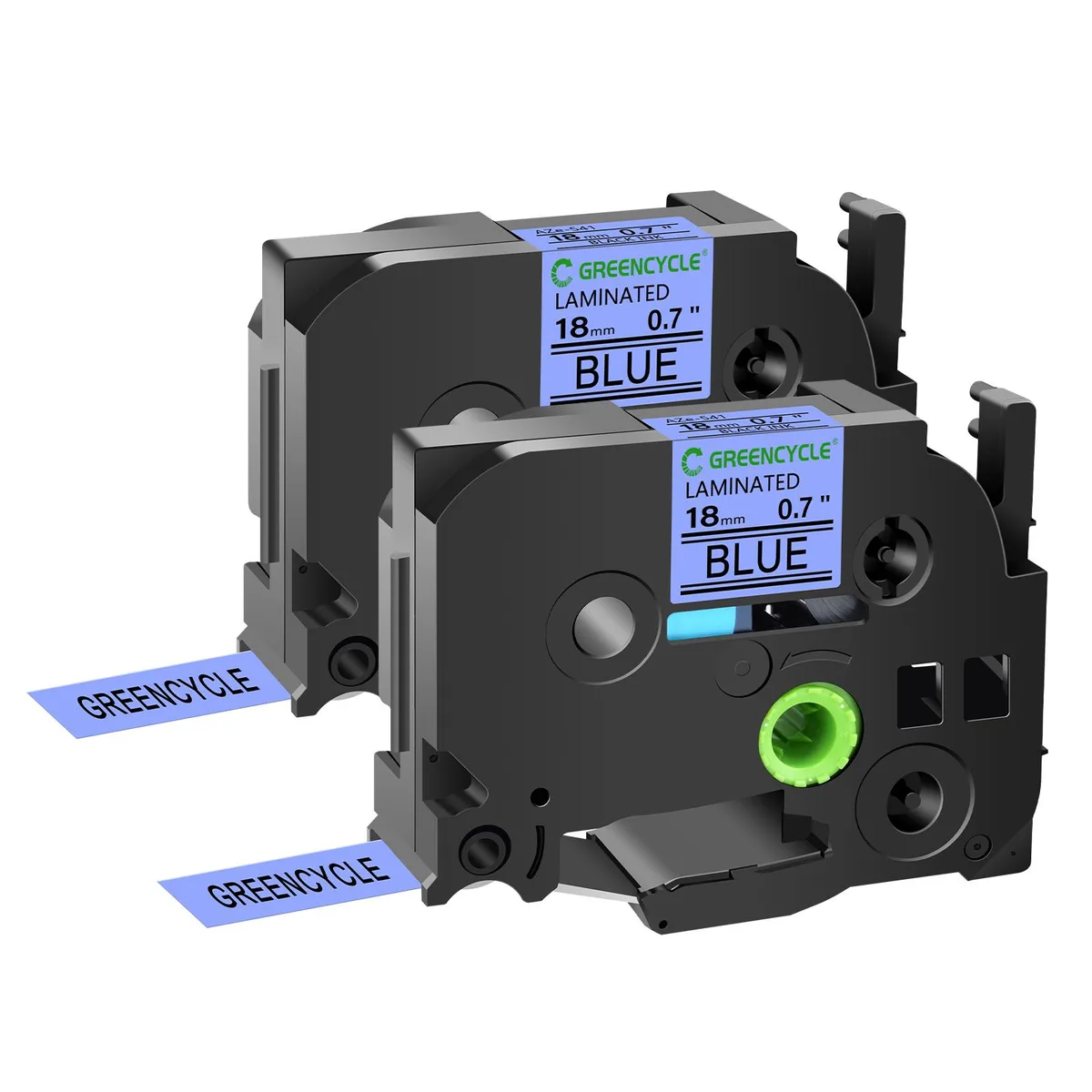GREENCYCLE GREENCYCLE TZe-541 18mm Black on Blue Laminated Tape 2 Pack — product photo
