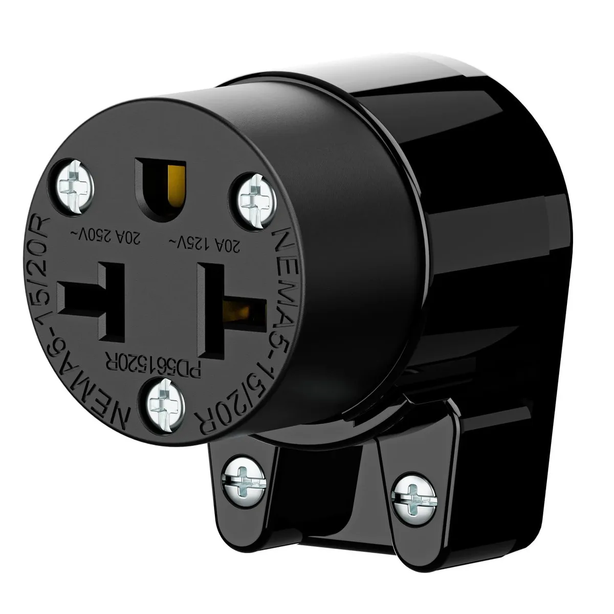 LORDWORLD LORDWORLD Right-Angled 4-in-1 NEMA 5-15R/5-20R/6-15R/6-20R Receptacle 15A/20A 125V/250V Black — product photo