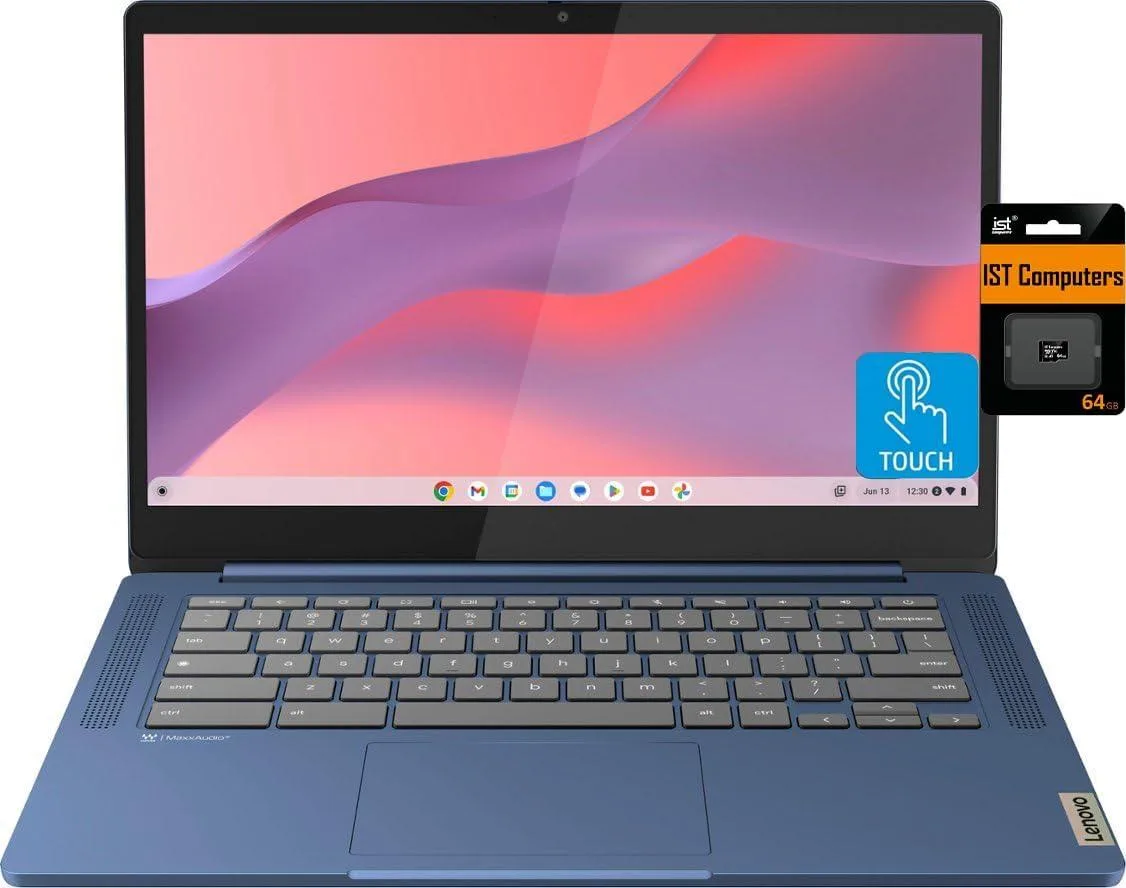 Lenovo Lenovo IdeaPad 3i Chromebook 14M868 laptop, MediaTek Kompanio 520, 4GB DDR4, 128GB, 14" FHD touch, Abyss Blue — product photo