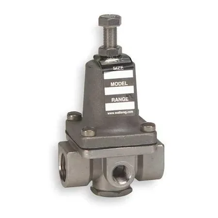 Stainless steel pressure regulator, compact cylindrical body, 1/4 inch ports, adjustable 1 to 25 psi range