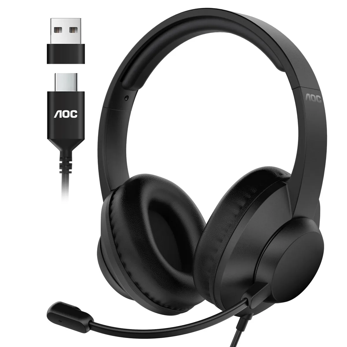 AOC Monitors AOC USB Headset with Microphone (Black) 40mm 90° Boom 6.17oz 2 in 1 Accessory — product photo