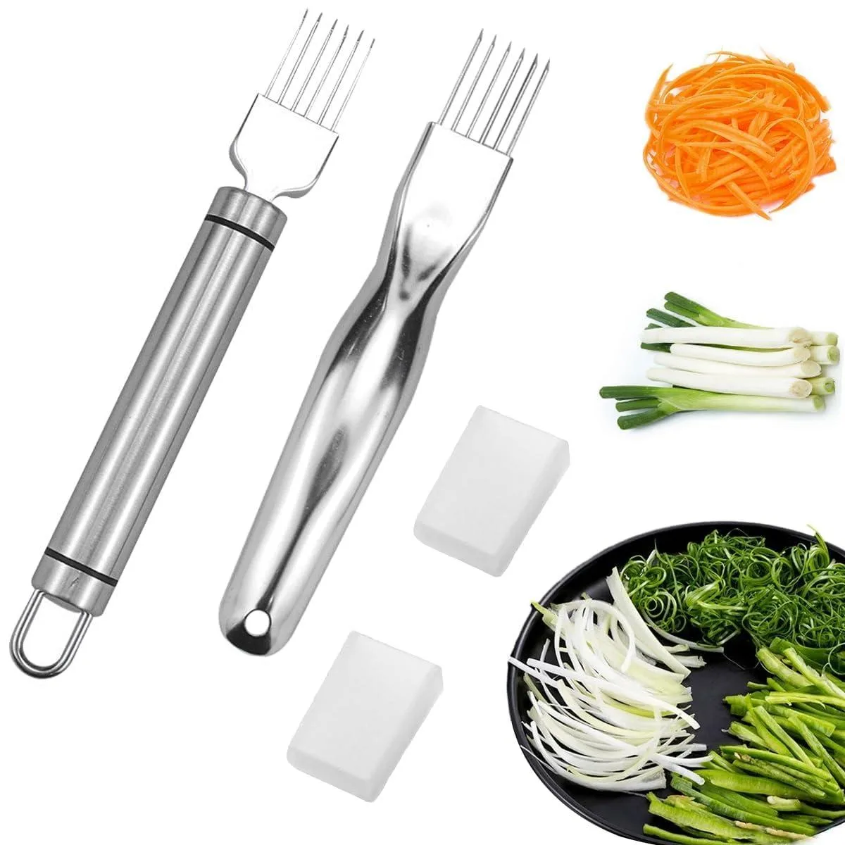  Bokexing Green Onion Slicer 2 PCS Stainless Steel Multi-Blade Herb Cutter — product photo