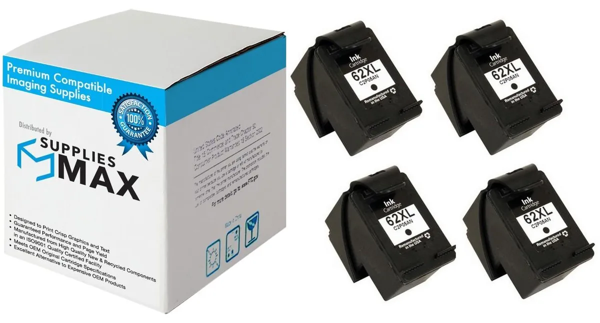 SuppliesMax SuppliesMax HP 62XL Black Ink Cartridge 4 Pack 600 Pages — product photo