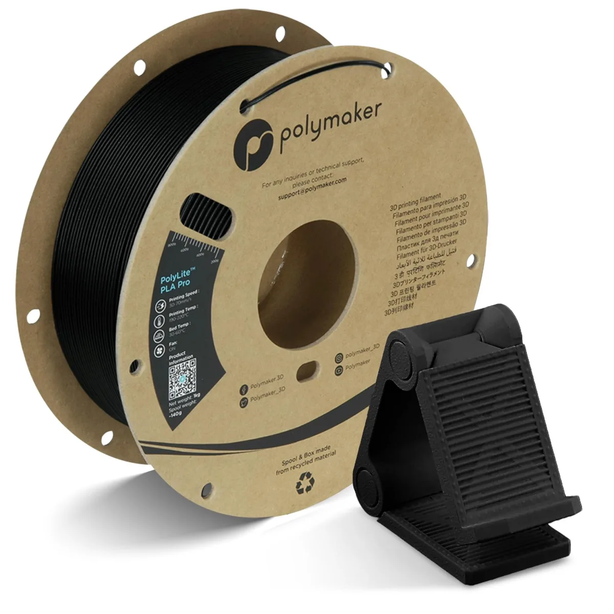 Black PLA Pro filament on a cardboard spool, 1.75 mm diameter
