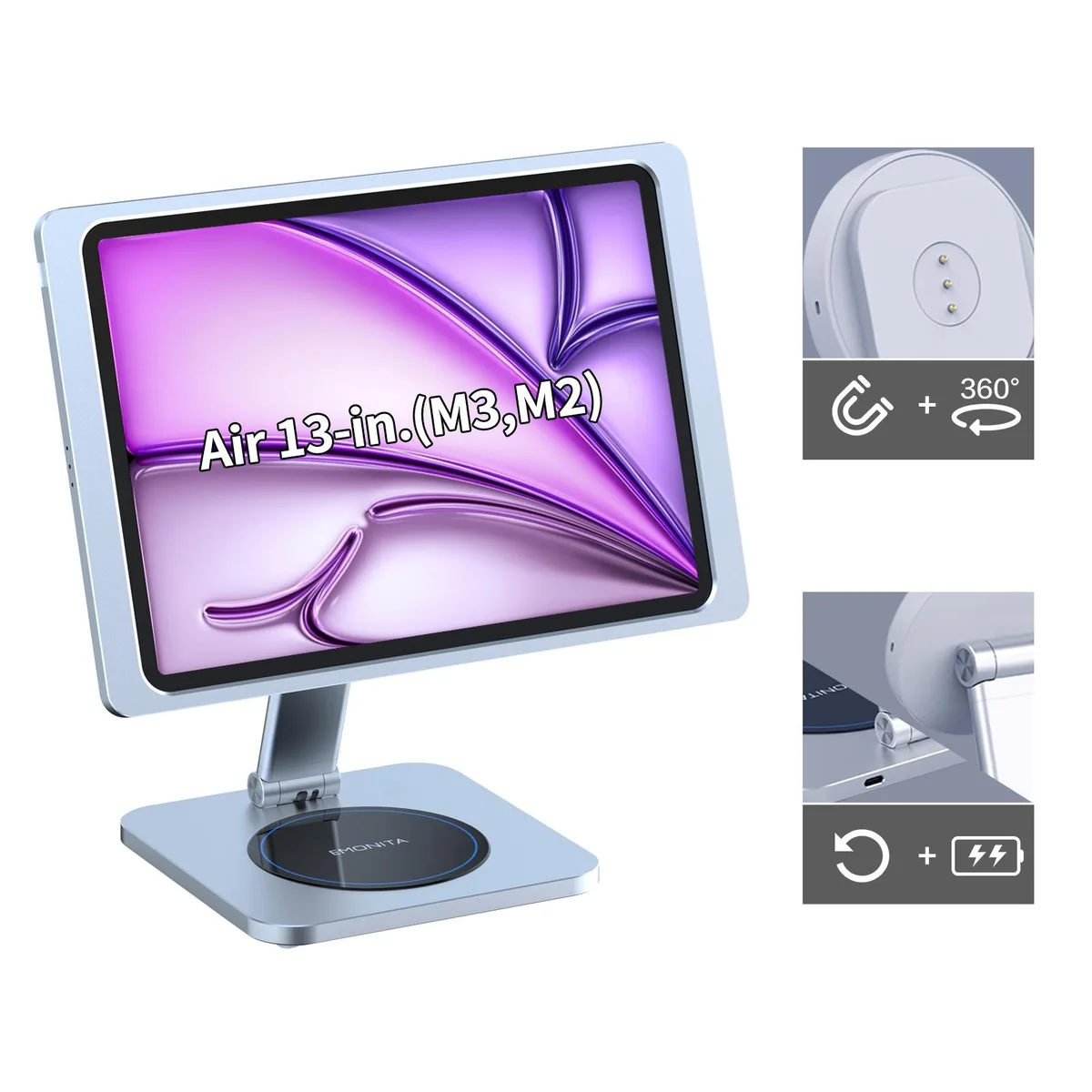 EMONITA EMONITA Foldable Magnetic iPad Stand with Charging Case for iPad Air 13" Silver — product photo