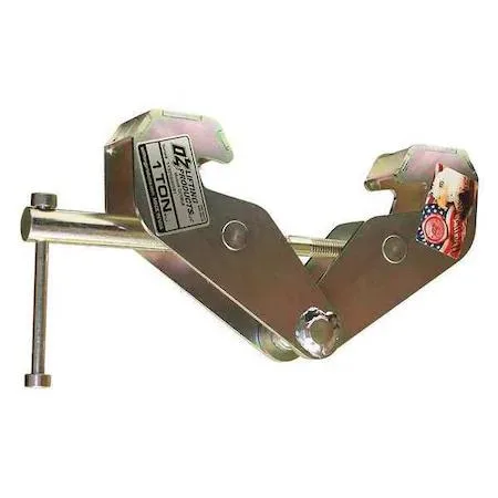 Steel beam clamp, adjustable jaws, 15 in wide, 2000 lb capacity