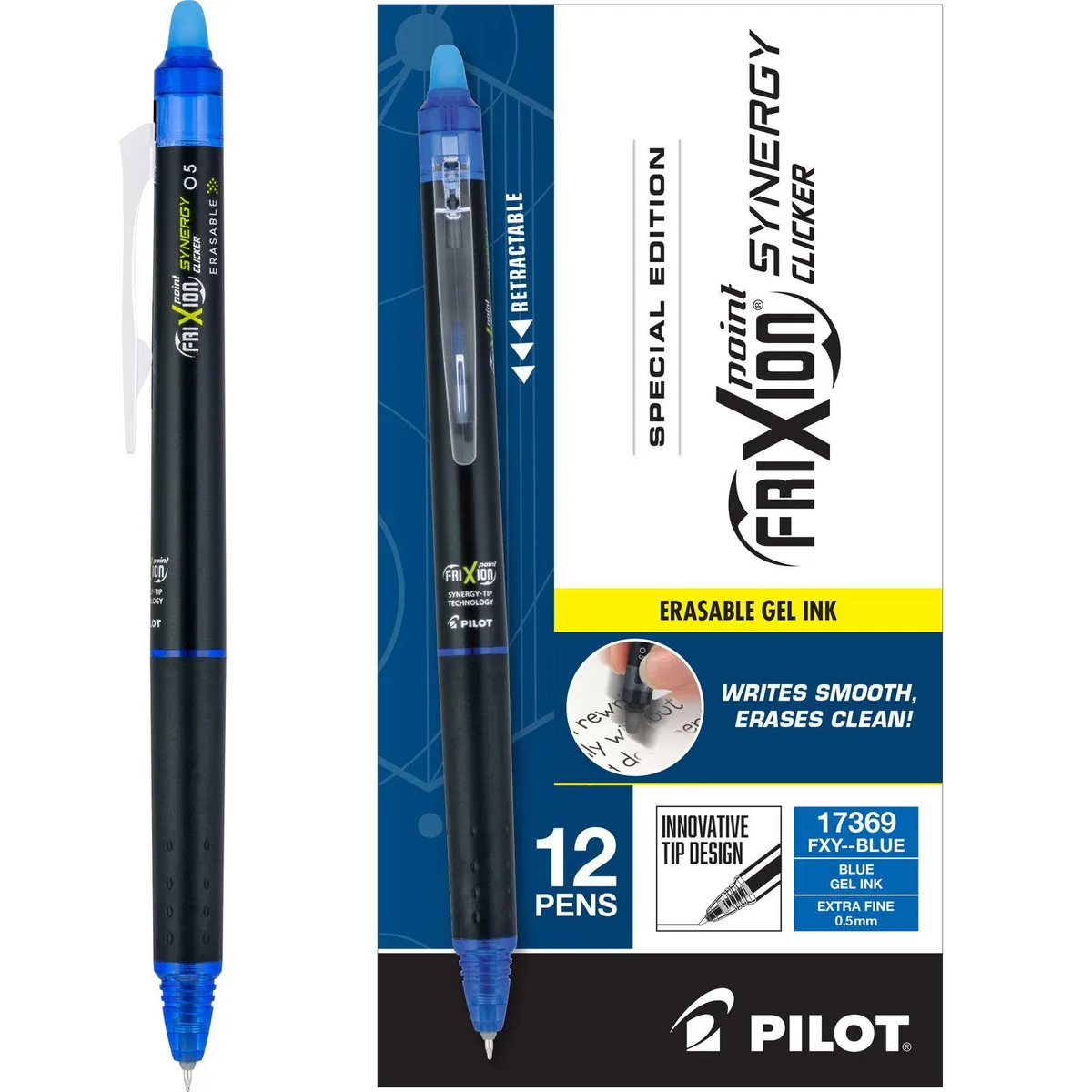 Pilot Pen Pilot Pen FriXion Synergy Clicker Erasable Gel Pen 0.5 mm Blue Ink Black/Blue Barrel Dozen — product photo