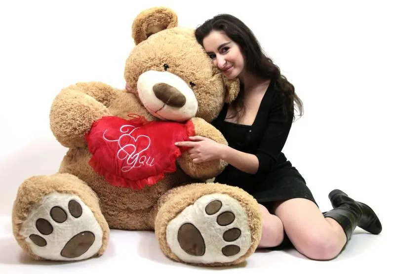 BigPlush BigPlush 60 inch Giant Teddy Bear Beige Holding Heart — product photo