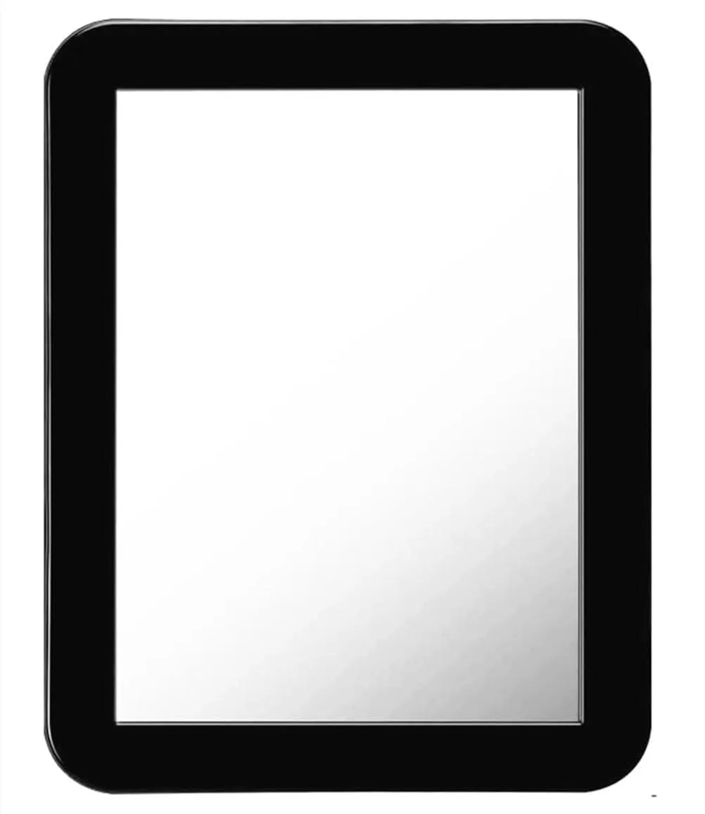 Rectangular glass mirror in black plastic frame, magnetic back, 7 by 5 inches