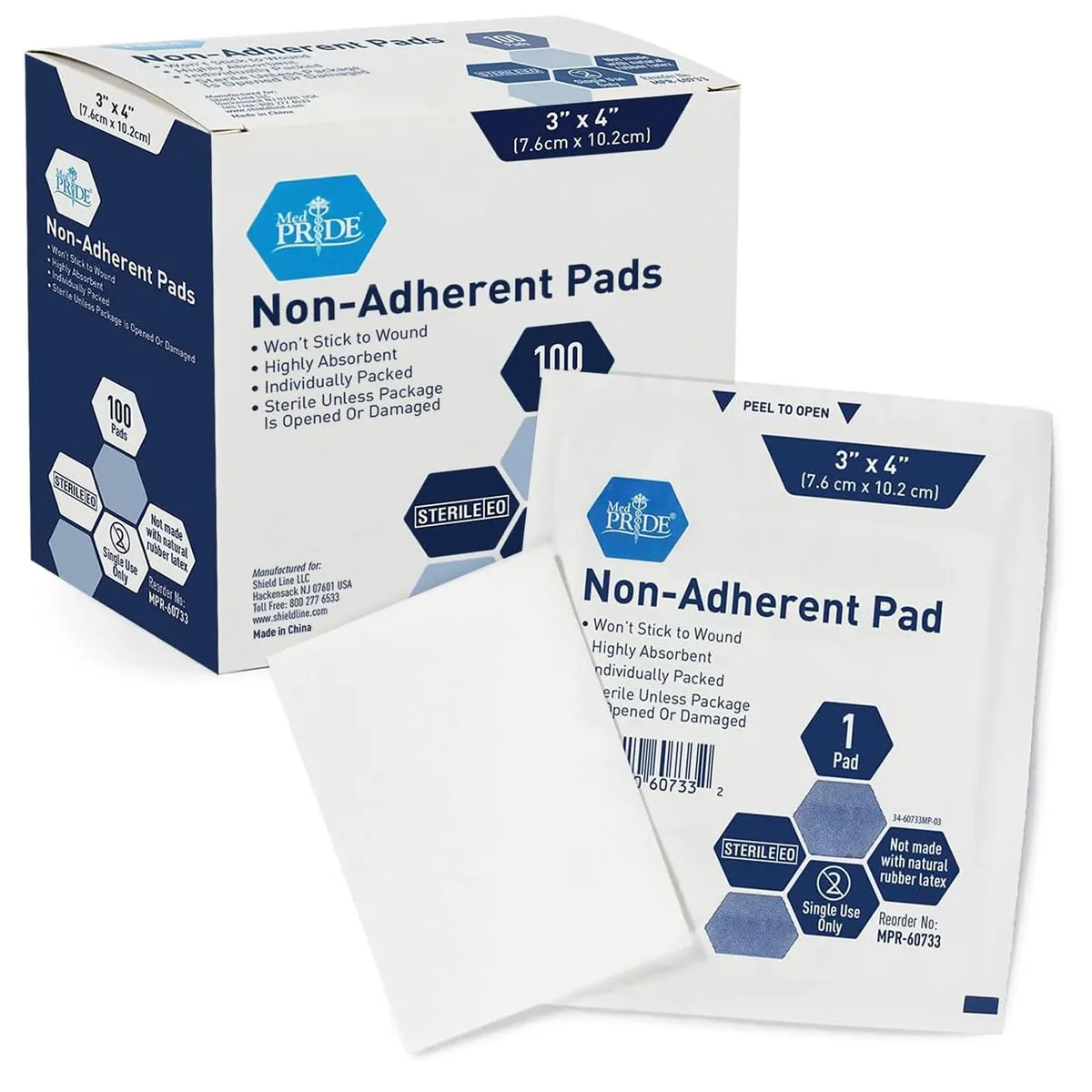  MED PRIDE 60733 Sterile Non-Adherent Pads 3x4 in 100 Count — product photo