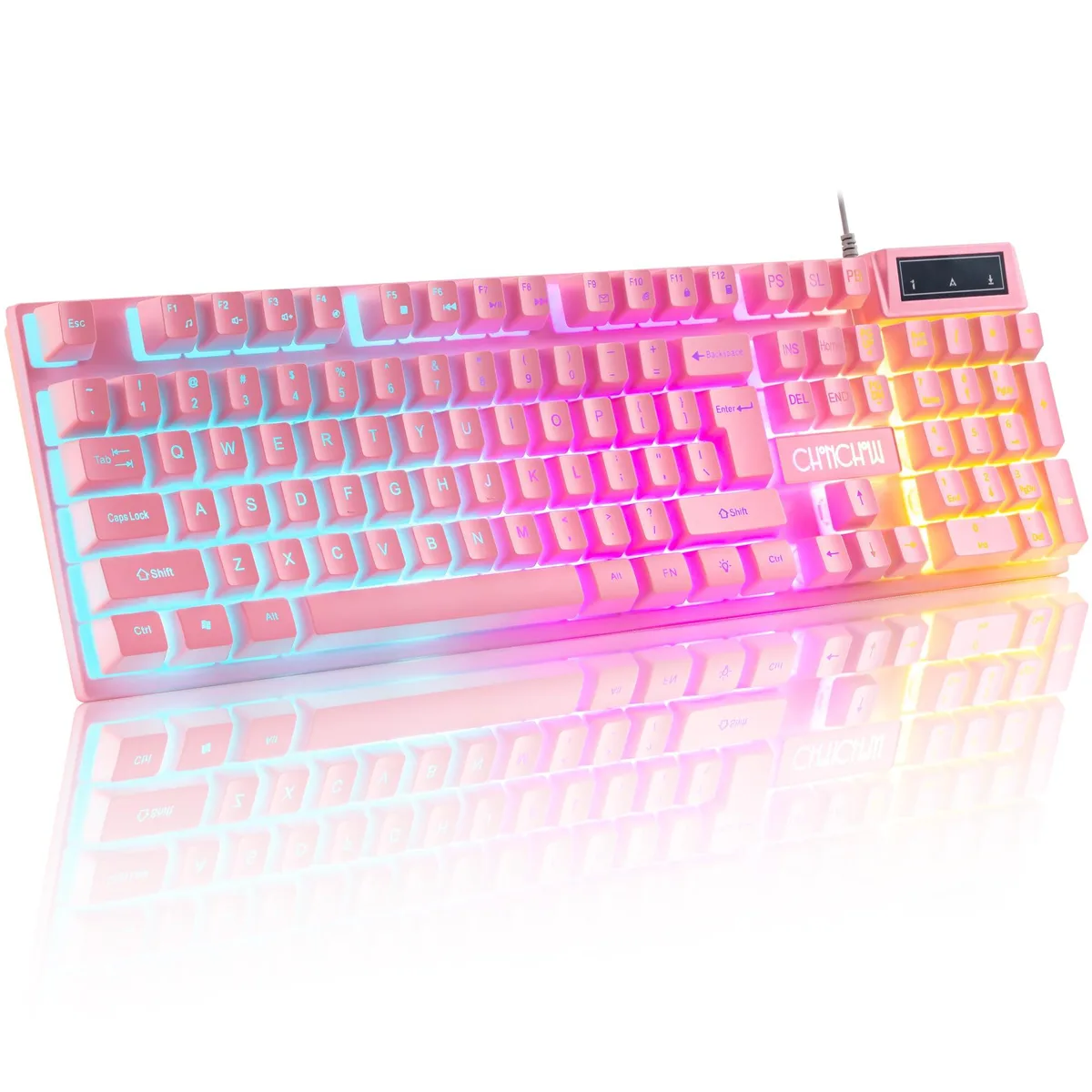  CHONCHOW 1923 Pink Membrane Gaming Keyboard with Mouse, 3-Color LED, 19-Key Anti-Ghosting, 12 Multimedia Keys — product photo