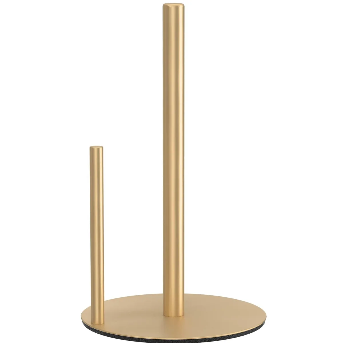 Gold stainless steel paper towel holder with weighted base and matte finish