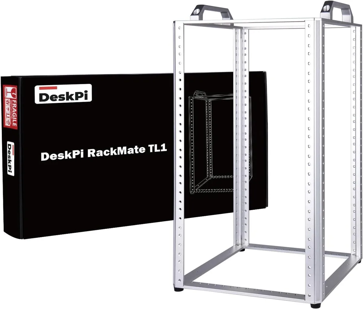 Open-frame 10U server rack in silver aluminium alloy
