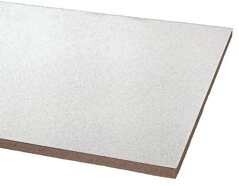 White square mineral-fiber ceiling tile, smooth unperforated surface, lay-in edge, 24 by 24 inches