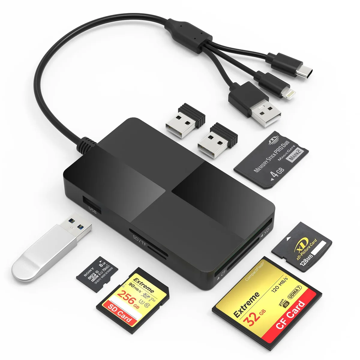  Ardaddyn 8-in-1 RFID Reader Lightning USB-C USB-A 480Mbps — product photo