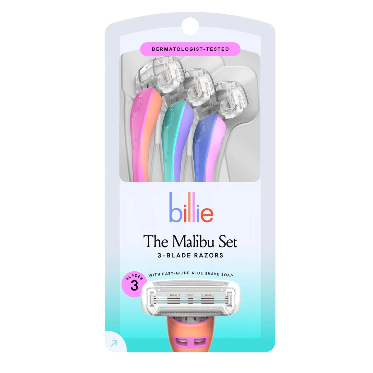 No Sew No Sew Billie Malibu Set 3-blade disposable razors for women, 3 ct, White — product photo