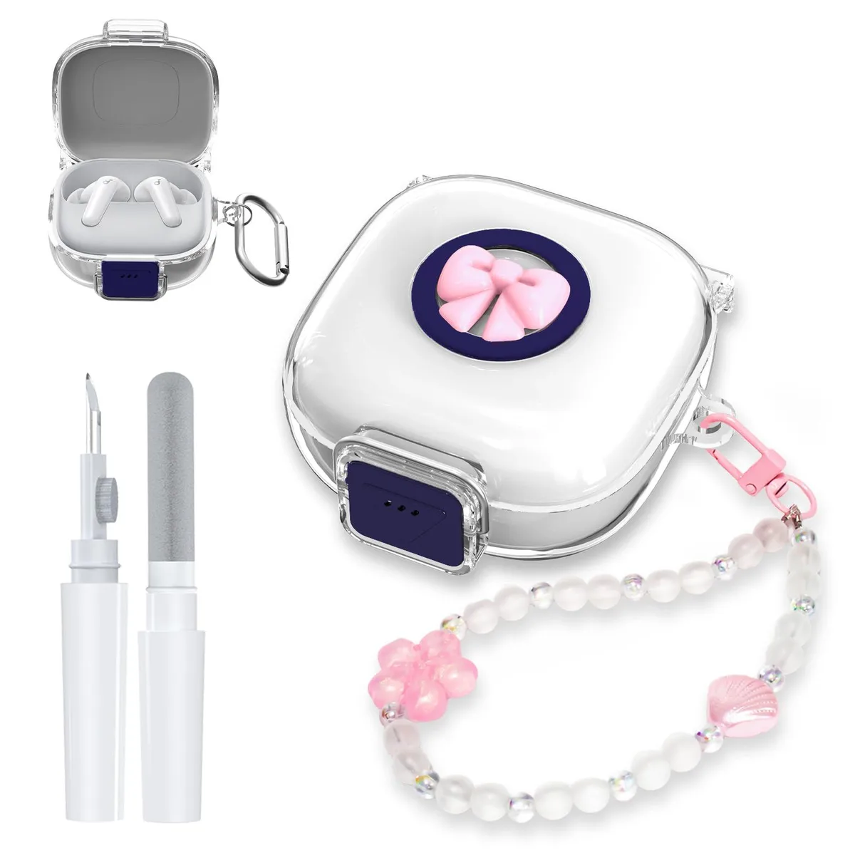  Nimuw Secure Lock Case for Anker Soundcore P31i, Clear with Pink Bow — product photo