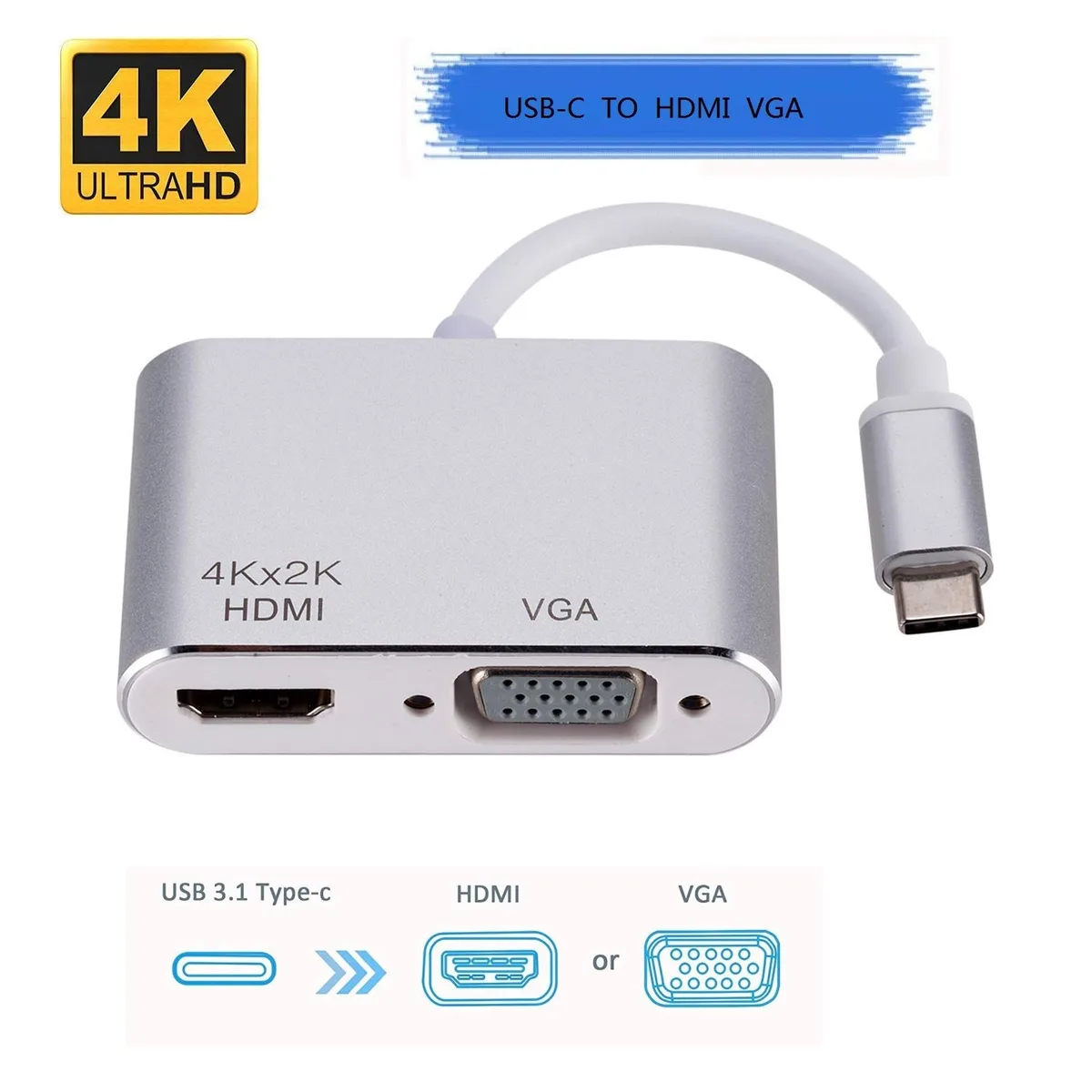Jansicotek Jansicotek USB C to HDMI VGA Adapter Silver — product photo