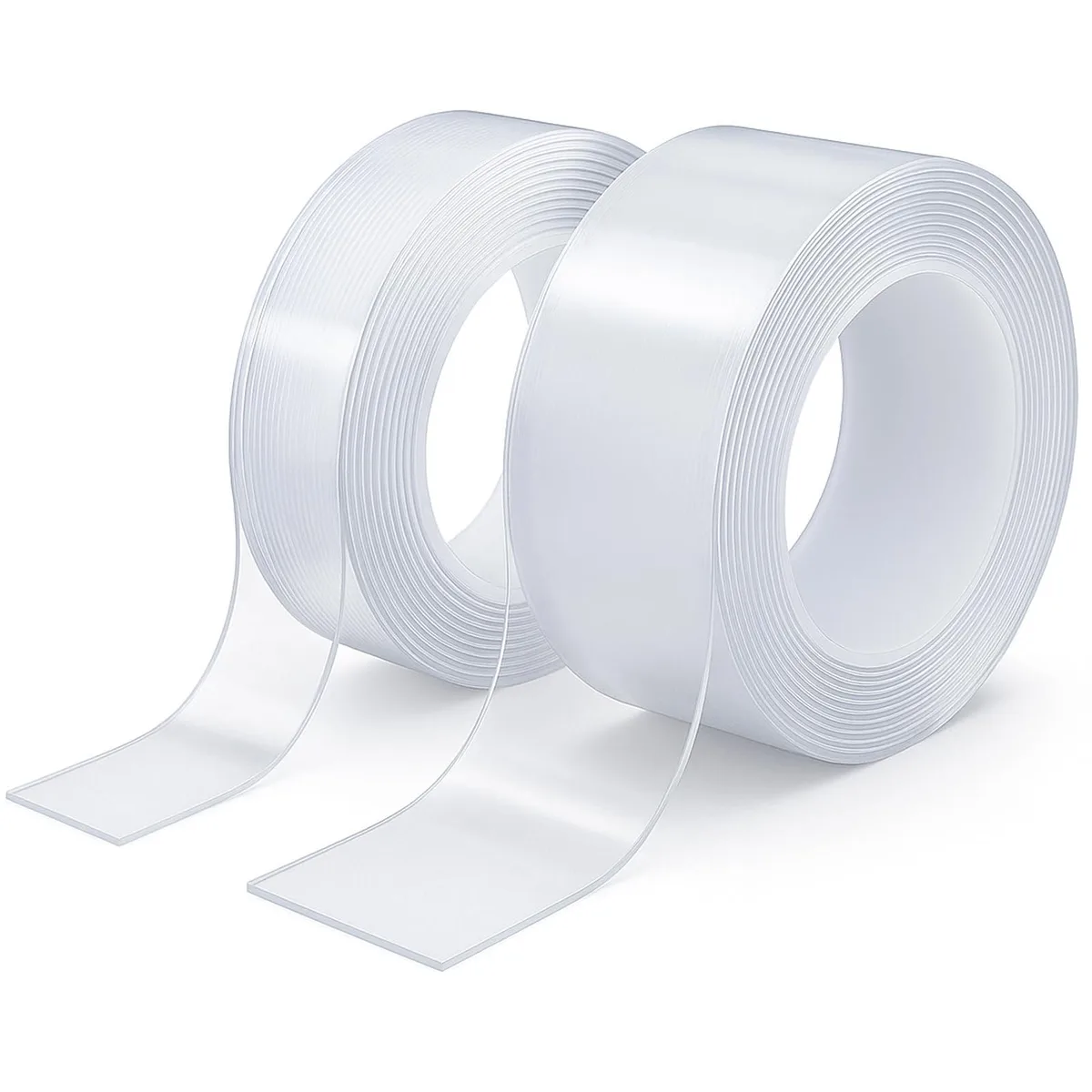 Two clear double-sided tape rolls, 1" and .5" wide, 240" total length