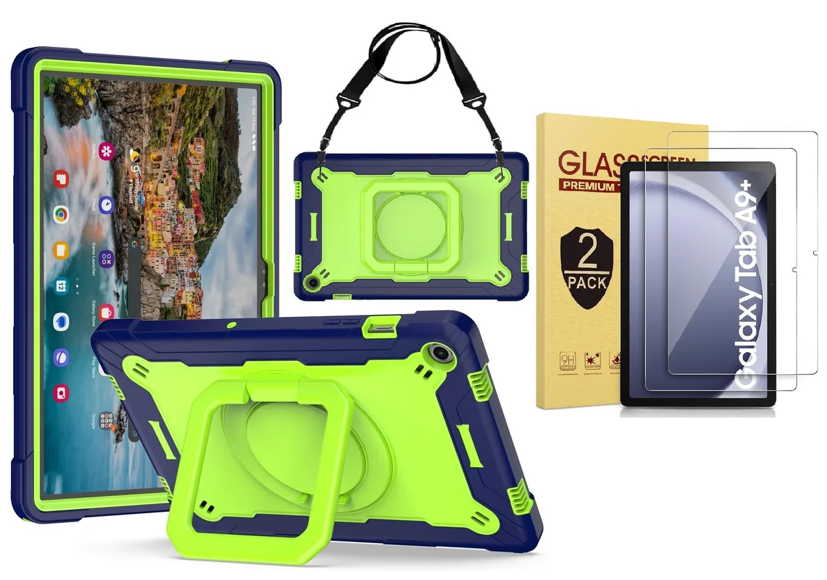 anicestore anicestore Samsung Galaxy Tab A9+ 11 inch Case Blue/Green 360 Stand Strap 2 Glass — product photo