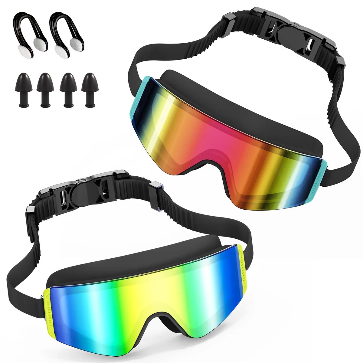  Aegend Kids Swim Goggles 2 Pack Large Frame Anti Fog UV Protection Black Iridescent Pink Gold Plated — product photo