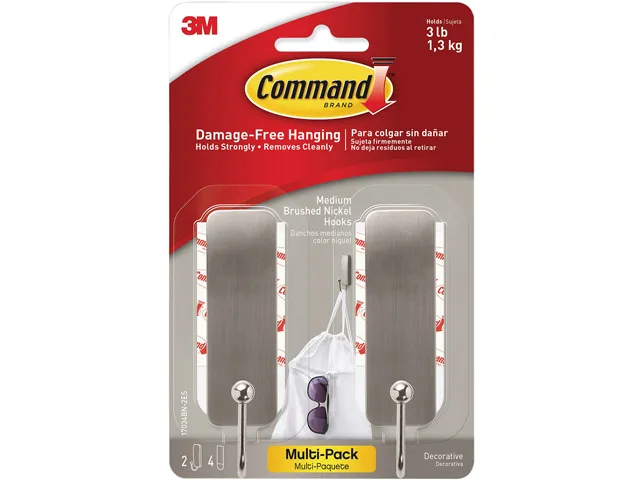 3M 3M 17034BN2-ES Hook Medium Brushed Nickel 2 Hook 4 Strip Pack — product photo