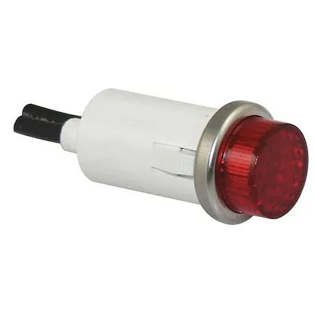 Round red indicator light with stainless steel bezel and wire leads