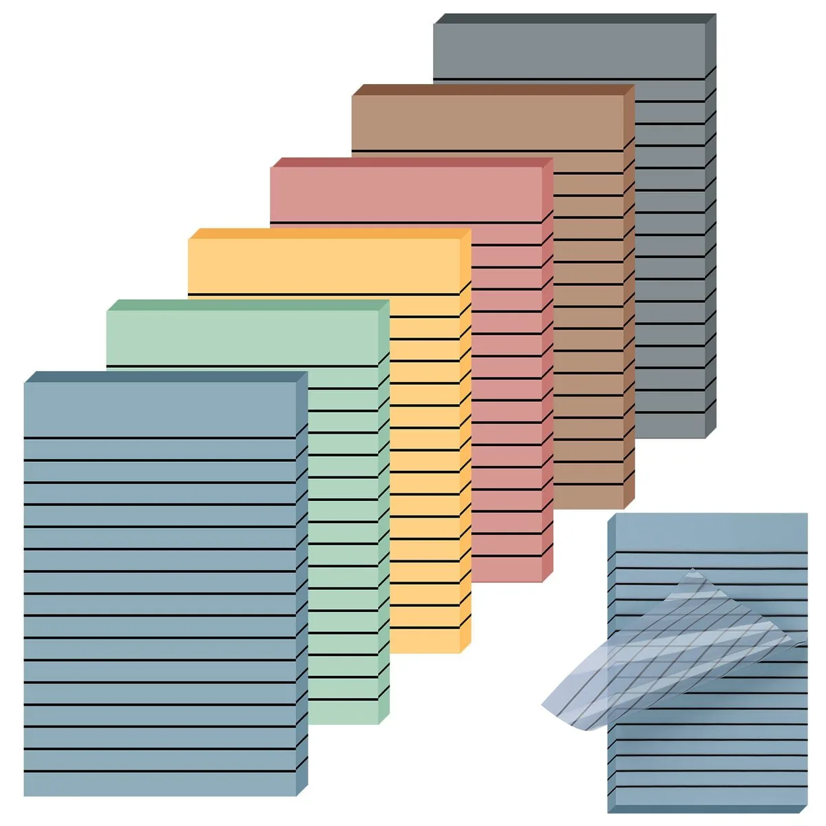 Six translucent lined sticky note pads in bright retro colours, 4 by 6 inches