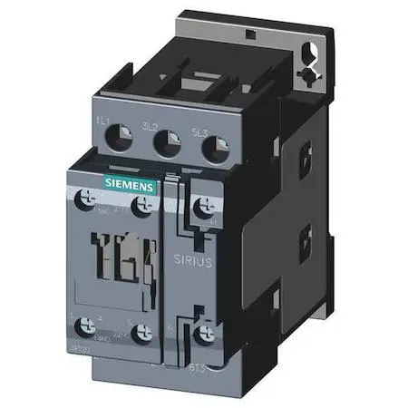 SIEMENS SIRIUS 3RT20 contactor, 208V AC coil, 3-pole, 25A inductive, grey enclosure, DIN rail mount, screw terminals