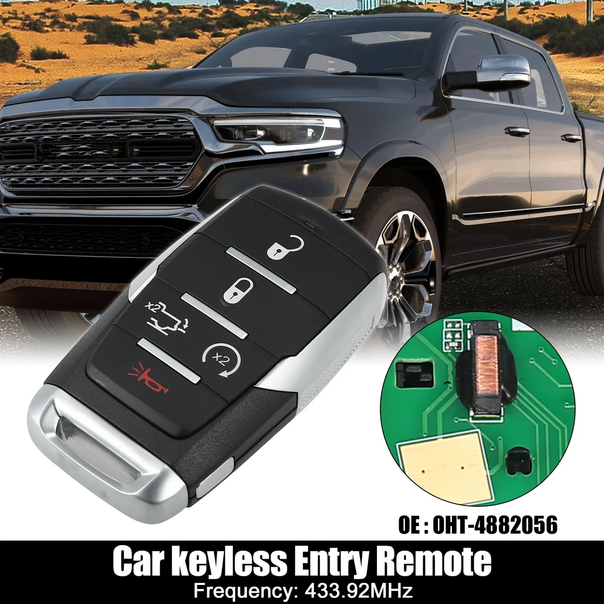 Unique-Bargains Unique-Bargains OHT-4882056 433.92MHz 5-Button Remote with Door Key for Ram 1500 2019-2022 — product photo