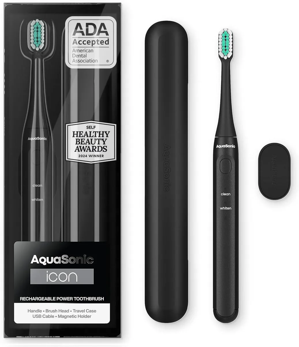 Onyx rechargeable toothbrush with magnetic holder and slim travel case