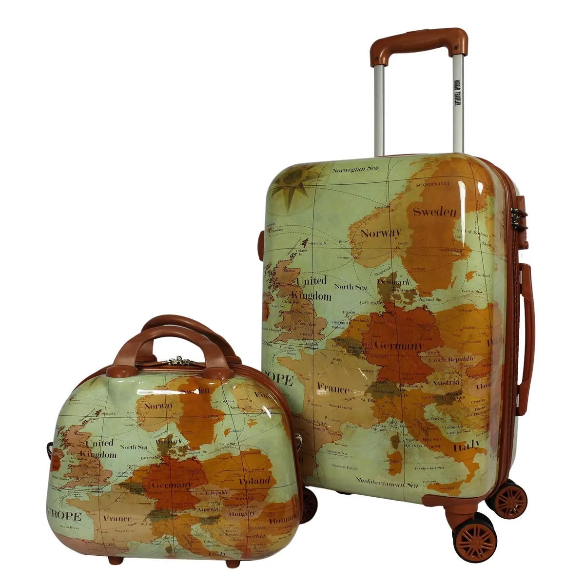 World Traveler World Traveler Europe 2-Piece Carry-On Expandable Spinner Luggage Set Brown — product photo
