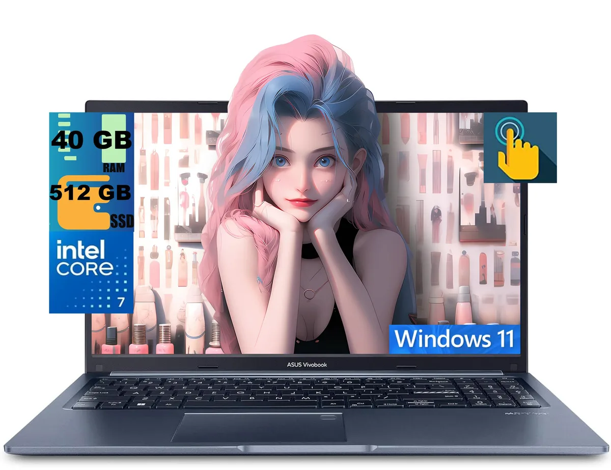 ASUS ASUS Vivobook 15 laptop 15.6" FHD touchscreen Intel Core 7 150U 10-core 40GB DDR4 512GB PCIe SSD Blue — product photo