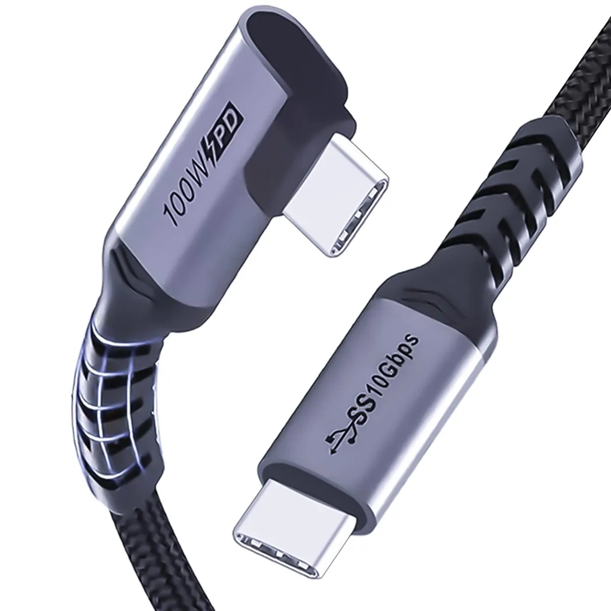  SUNPAK CCGR1m USB-C to USB-C Cable 3.1 Gen 2 Right Angle 100W 10Gbps 3.3ft 2 Pack — product photo