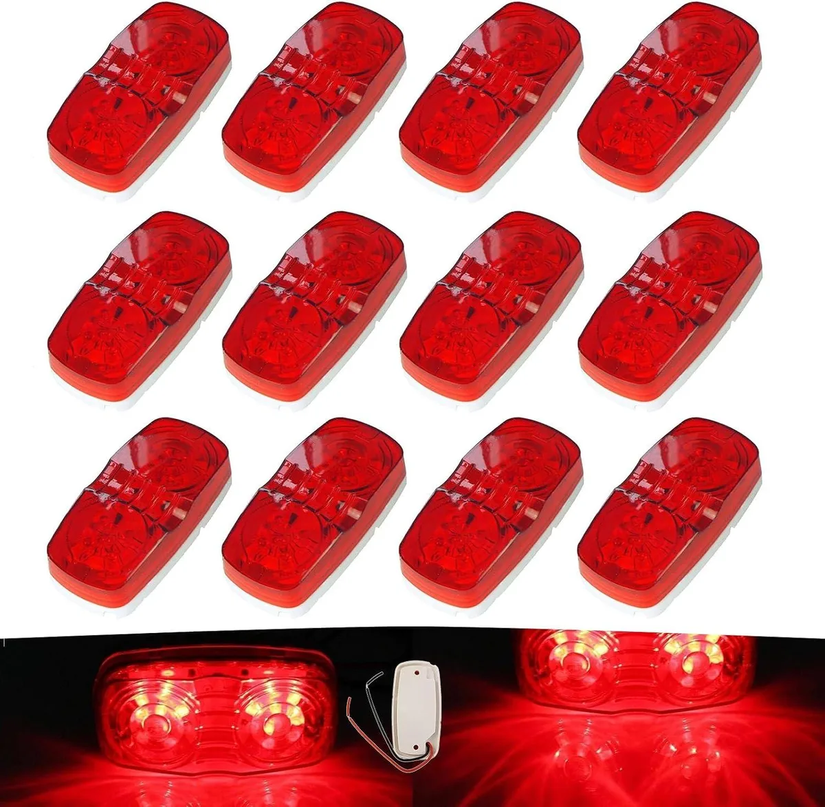 BFKK BFKK Red Trailer RV Marker Light 10 LED 4x2 12 Pcs 12V IP67 DOT — product photo