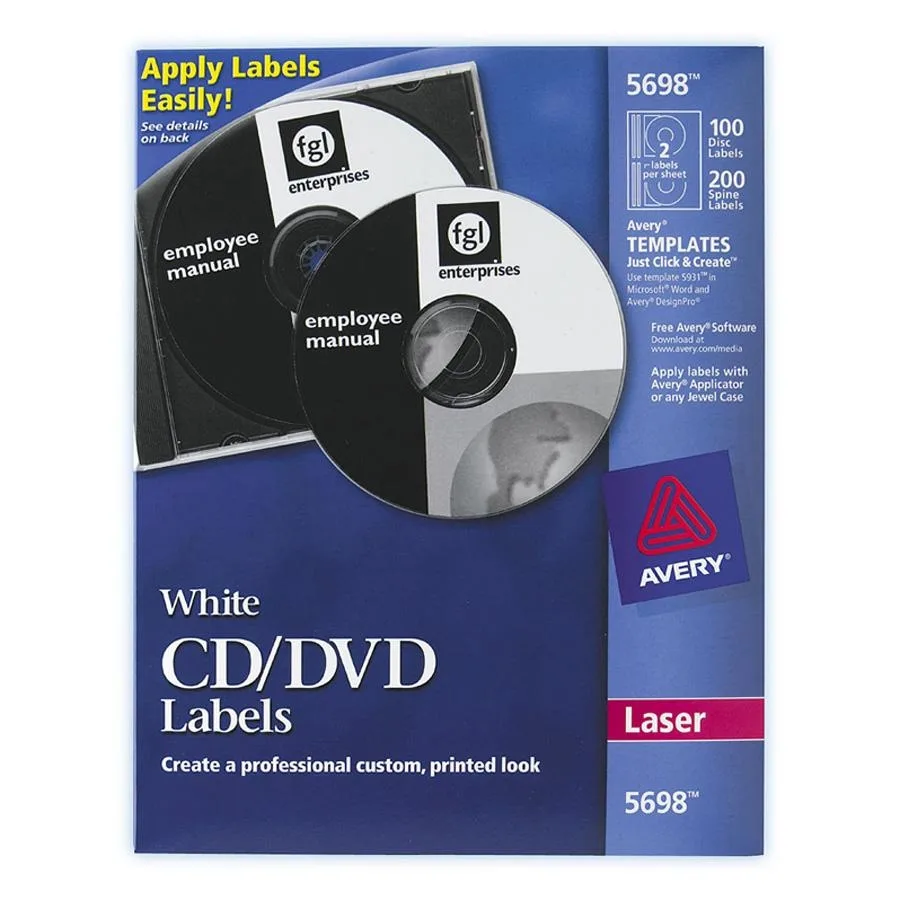 Avery Avery 5698 CD Labels 100 Disc 200 Spine Labels — product photo