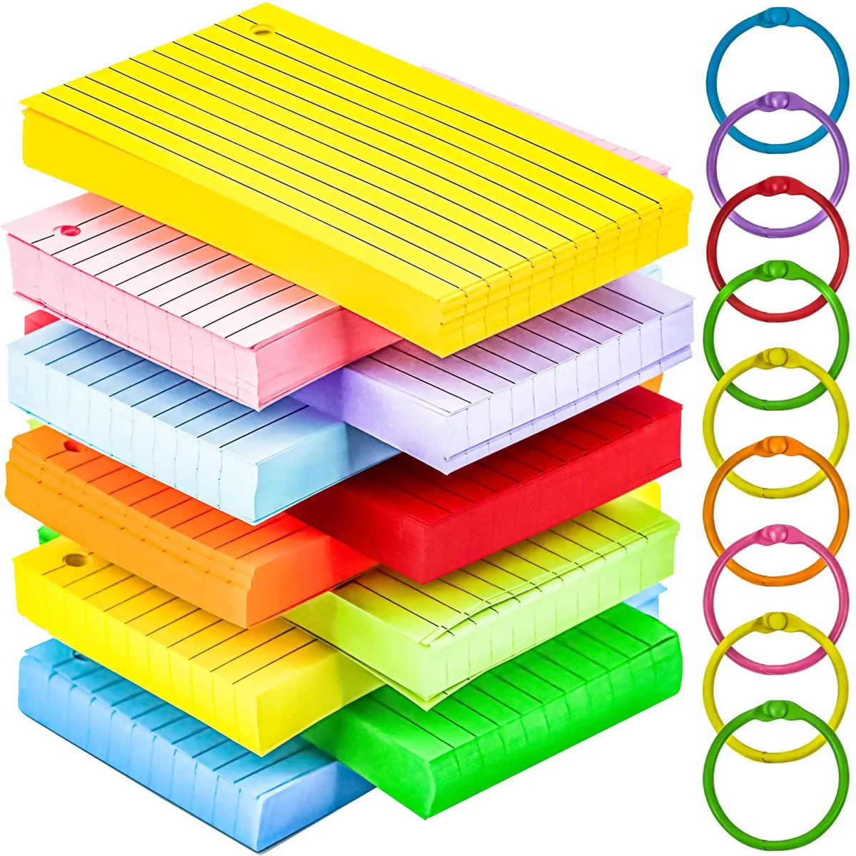  MotBach 600 Colored Index Cards 3x5 Inch Lined with Rings Multi-Color 160gsm — product photo