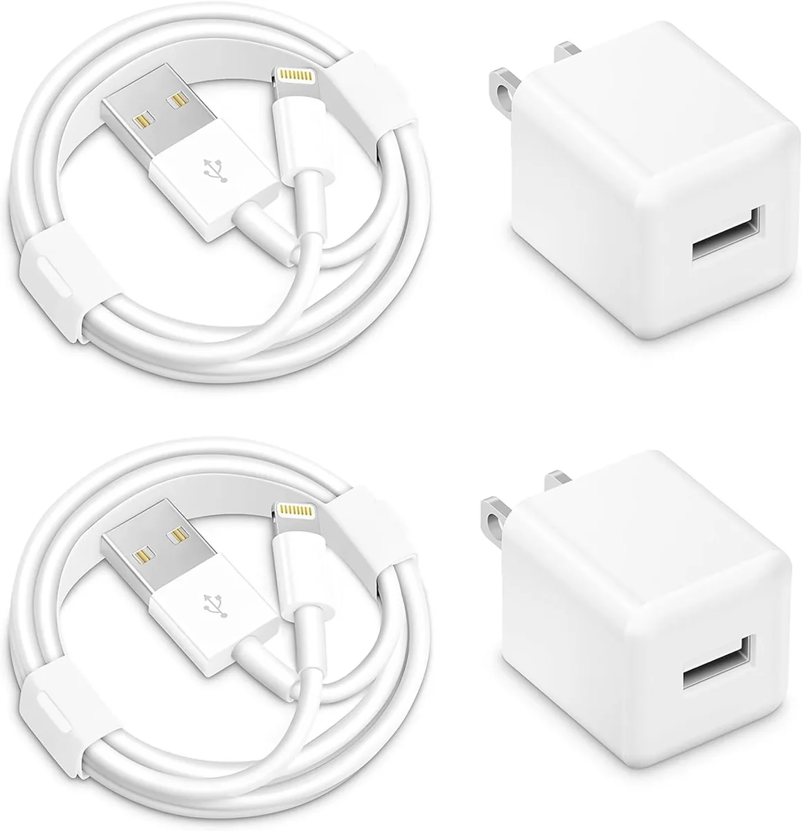 Three white Lightning to USB cables coiled together, each one metre long