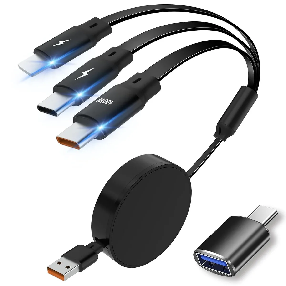 Mobee Mobee Retractable 3-in-1 USB-C Cable 5A 100W 5.5ft — product photo