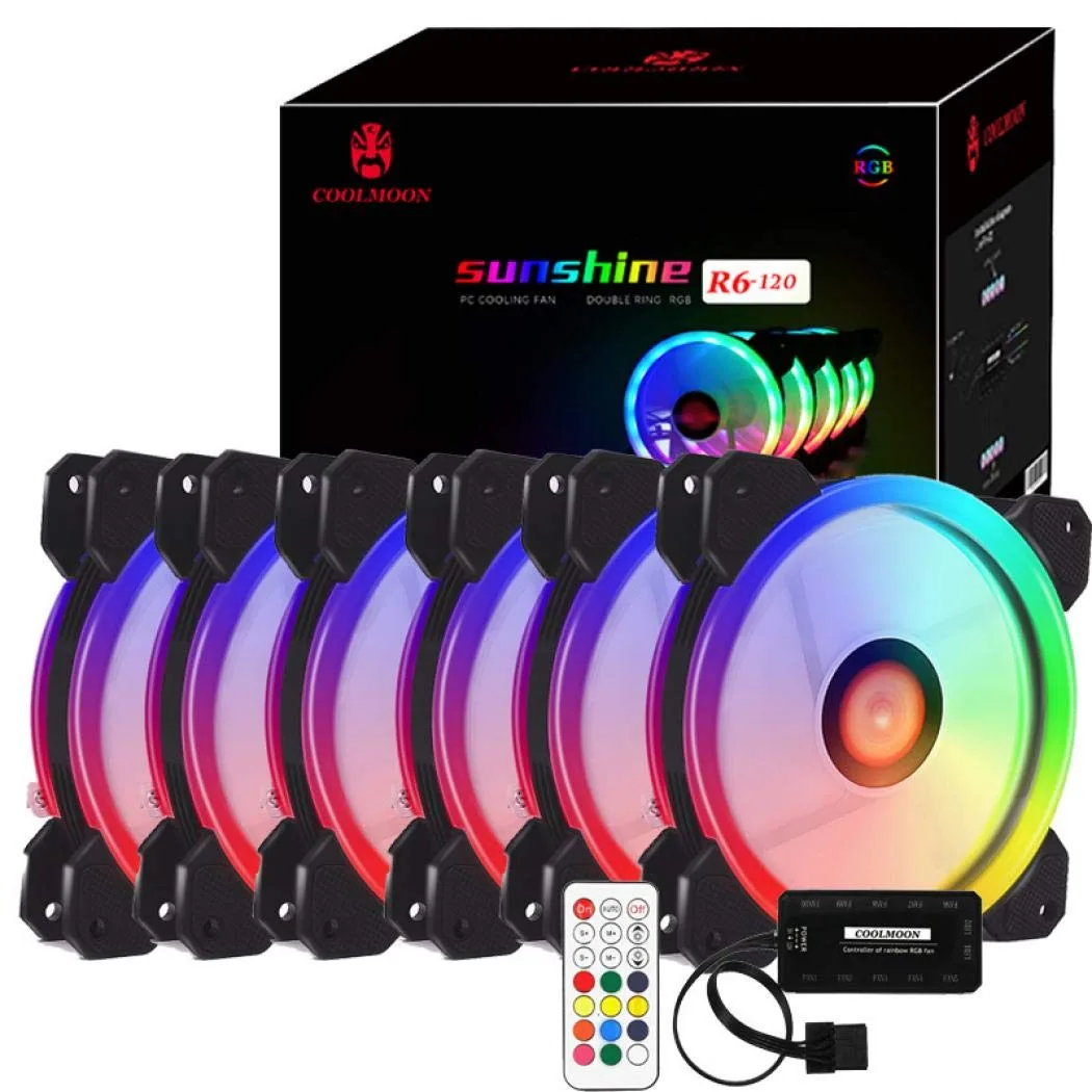 COOLMOON COOLMOON Sunshine R6-120 6pcs RGB PWM Case Fans 120mm 1400 RPM 37.8 CFM 25 dBA Hydraulic Bearing Black — product photo