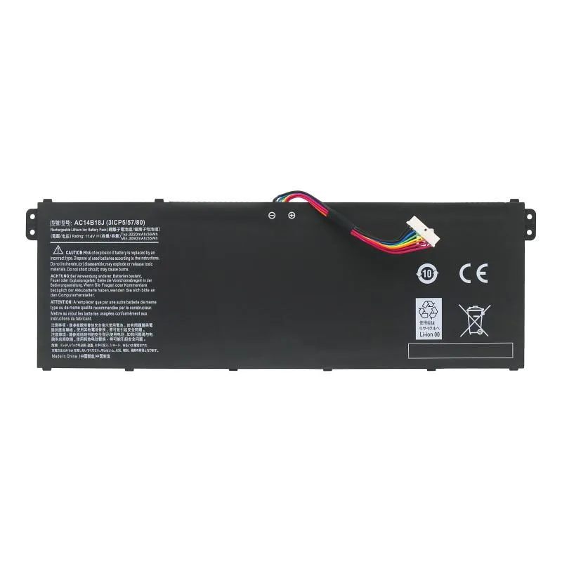 Black rectangular lithium-polymer laptop battery AC14B18J