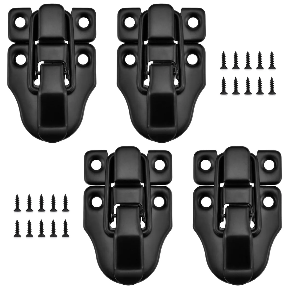 Four black iron toggle hasp latches with screws